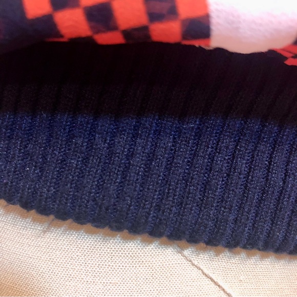 Michael KORS semi sheer houndstooth white blue red print size xsmall knit cuff - Picture 5 of 7